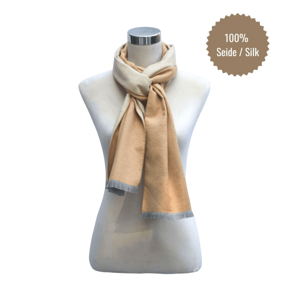 Scarf Shawl Silk Flannel Camel Beige Uni Colour